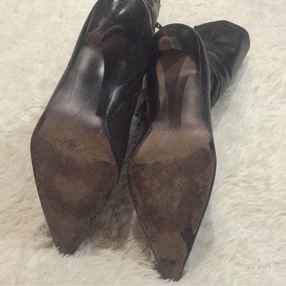 Mid calf leather heel dark chocolate brown boots - Picture 7 of 8